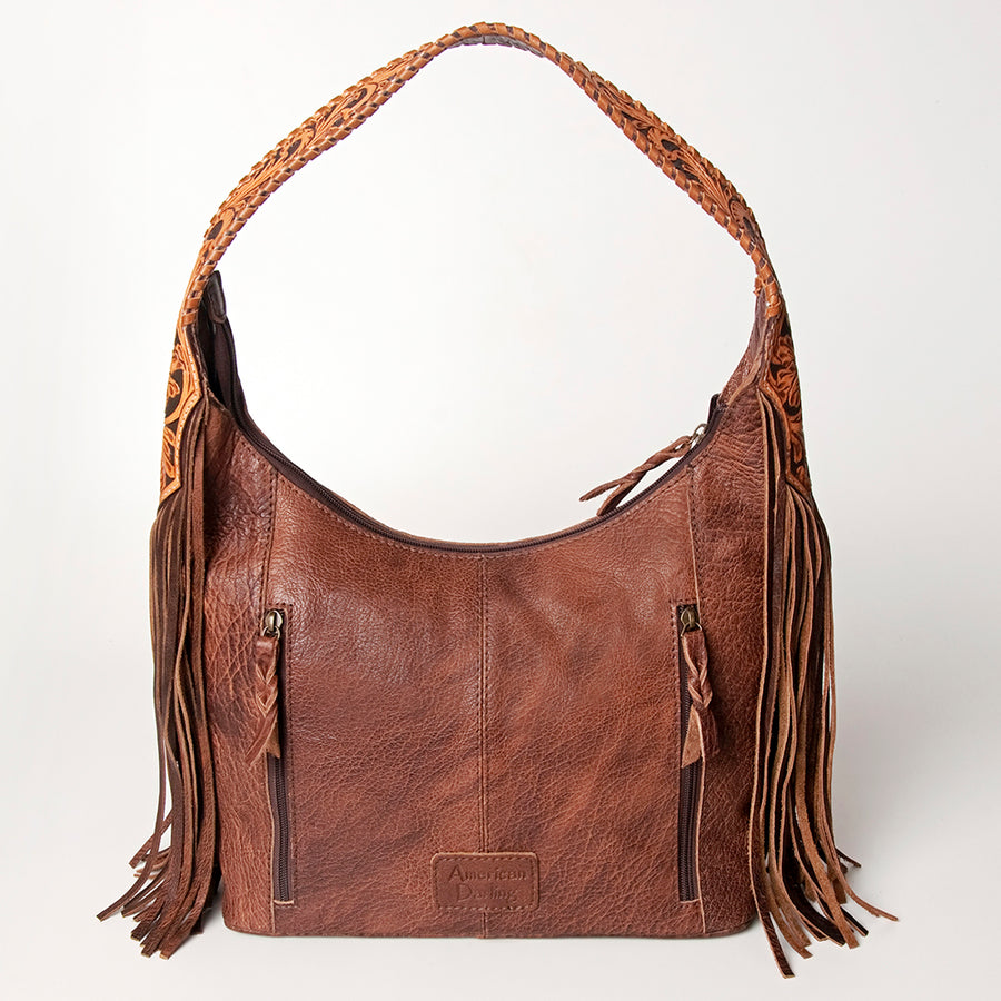 American Darling Hobo Bag for Women, Hand Tooled Floral Leather & Hair-On Cowhide Western Purse with Fringes & YKK Zipper