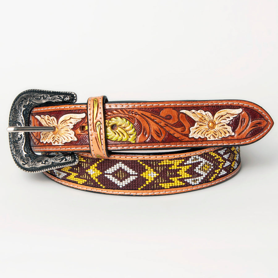 American Darling Beautifully Hand Tooled Green Genuine Leather Belt Men and Women Western with Removable Buckle