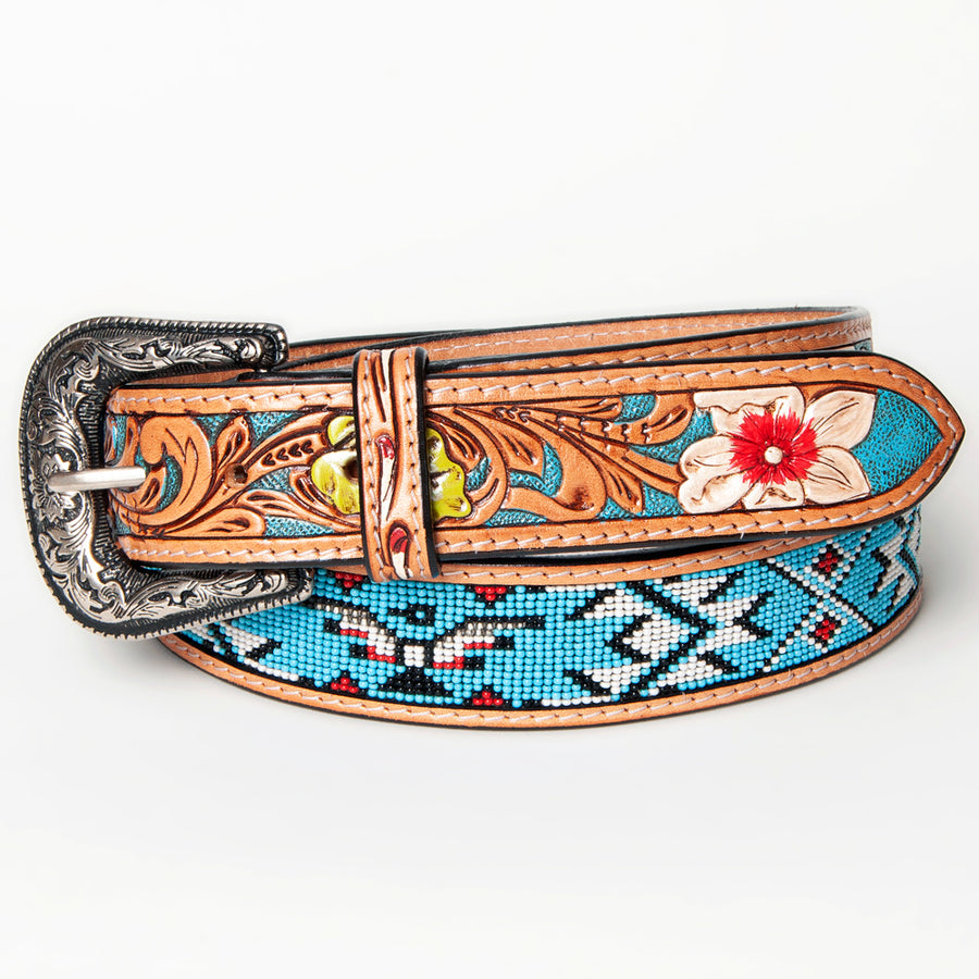 American Darling Beautifully Hand Tooled Green Genuine Leather Belt Men and Women Western with Removable Buckle