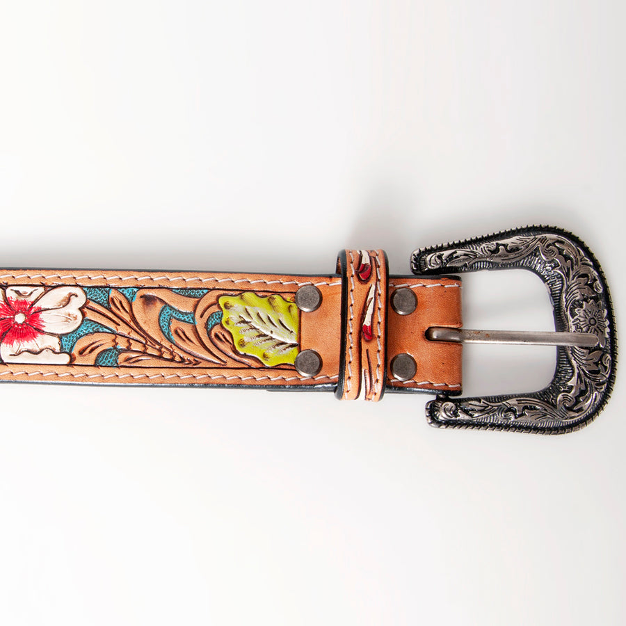 American Darling Beautifully Hand Tooled Green Genuine Leather Belt Men and Women Western with Removable Buckle