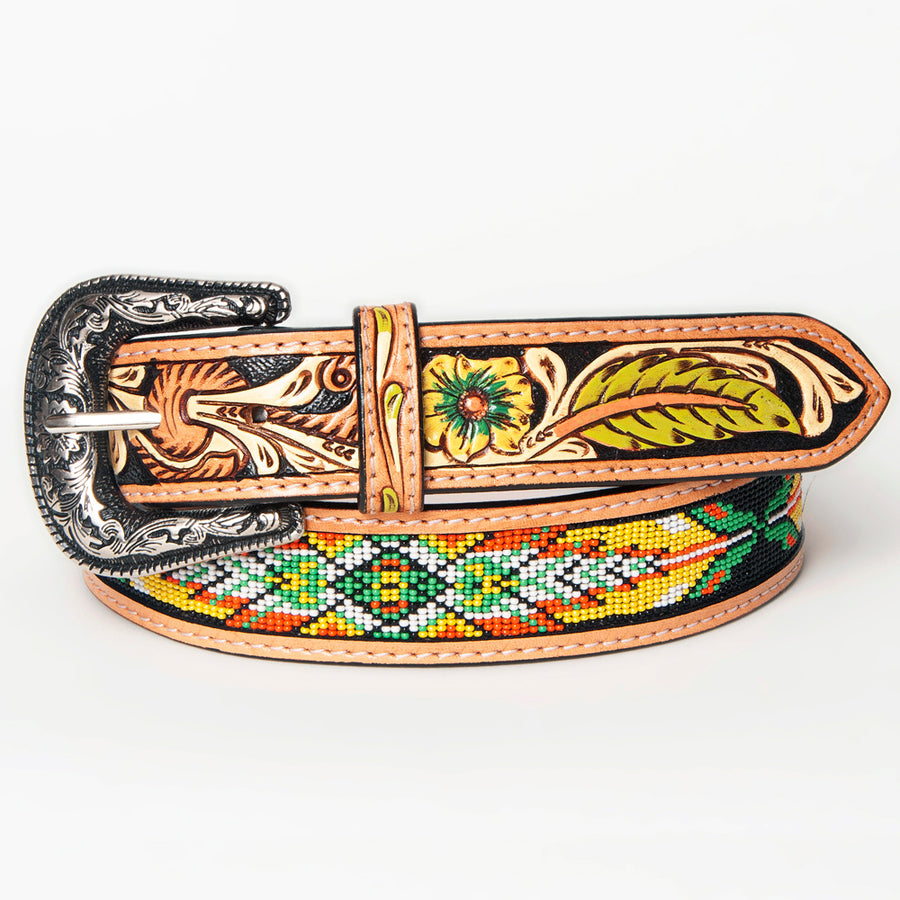 American Darling Beautifully Hand Tooled Green Genuine Leather Belt Men and Women Western with Removable Buckle