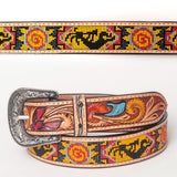 American Darling ADBLF146-L Beautifully Hand Tooled Genuine American Leather Belt Men and  Women Beaded