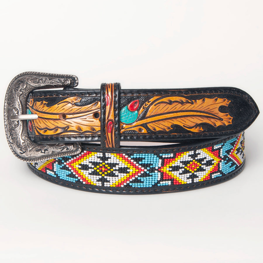 American Darling Beautifully Hand Tooled Green Genuine Leather Belt Men and Women Western with Removable Buckle