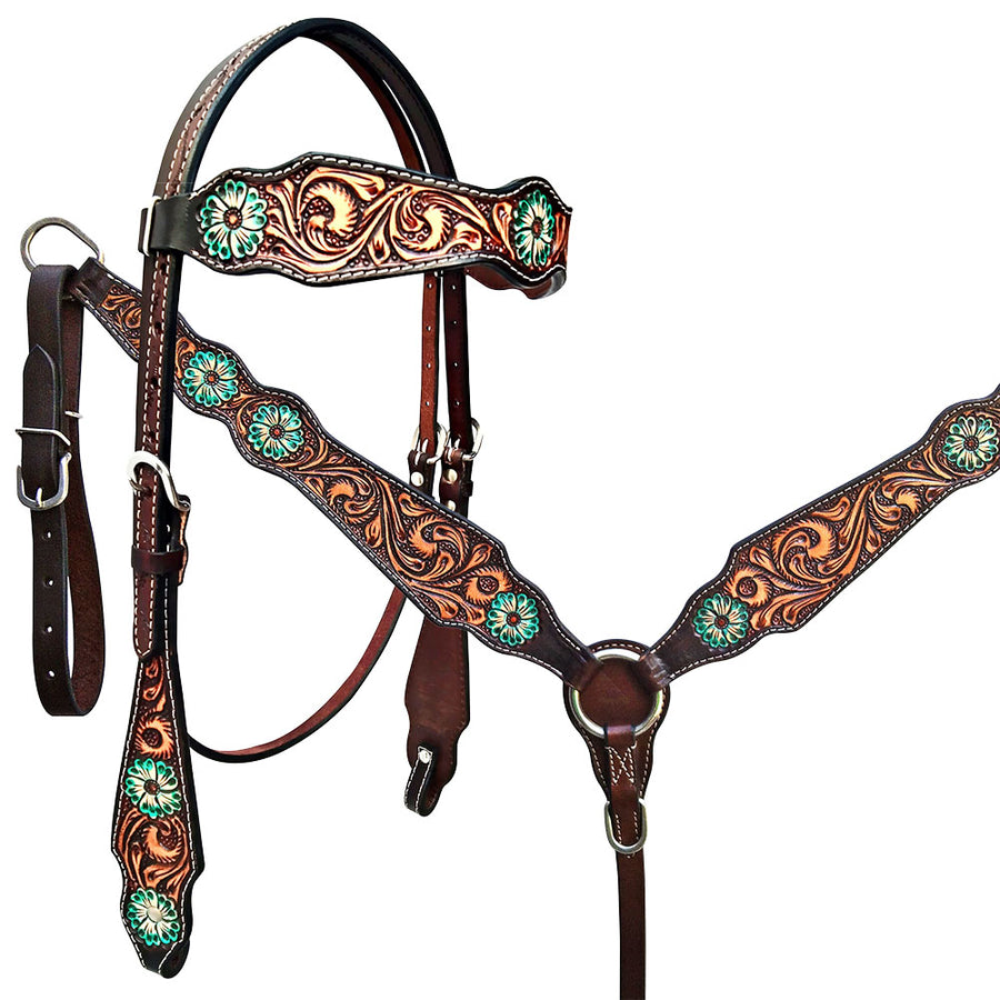 HILASON W. H. Headstall Breast Collar Set American Leather Floral – by Hilason – Cowboy and equestrian accessories