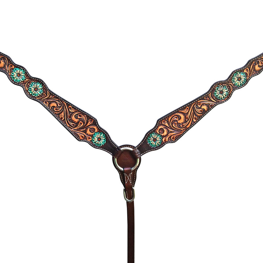 HILASON Western Horse Floral Headstall Breast Collar Set American Leather Brown