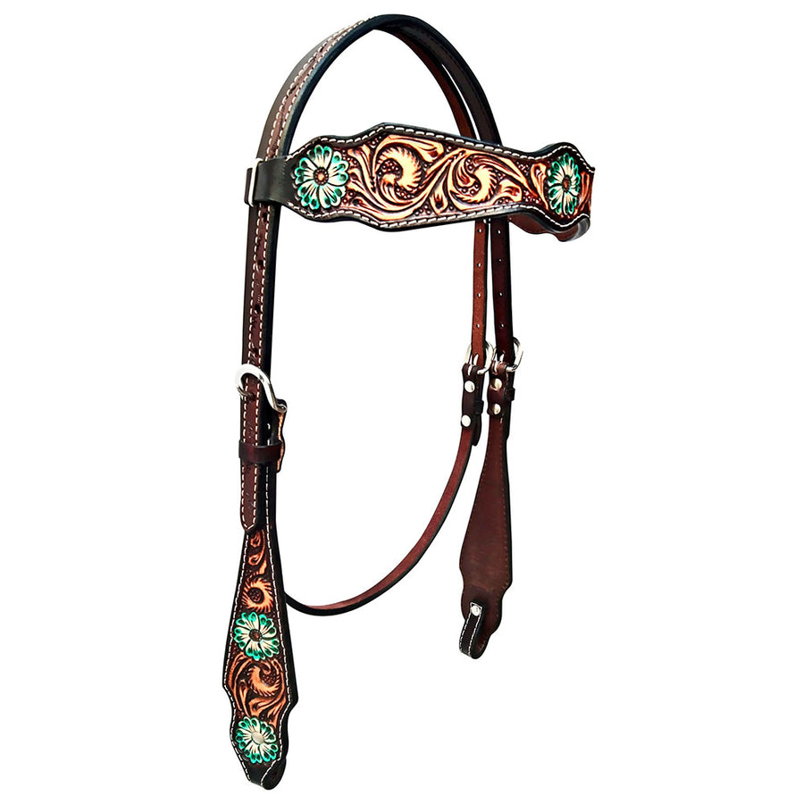 HILASON Western Horse Floral Headstall Breast Collar Set American Leather Brown