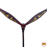 HILASON Western Horse Floral Headstall Breast Collar Set American Leather Dark Brown With Cheeta Inlay