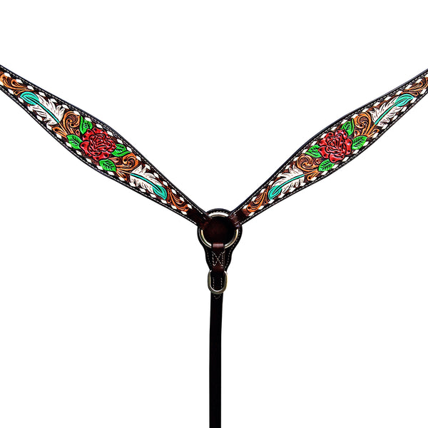 HILASON Western Horse Floral Breast Collar American Leather Rose With Tan - Uhorse