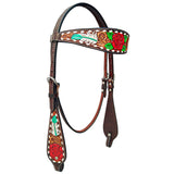 HILASON W. H. Floral Headstall American Leather Rose With Tan – by Hilason – Cowboy and equestrian accessories
