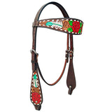 HILASON Western Horse Floral Headstall American Leather  Rose With Tan