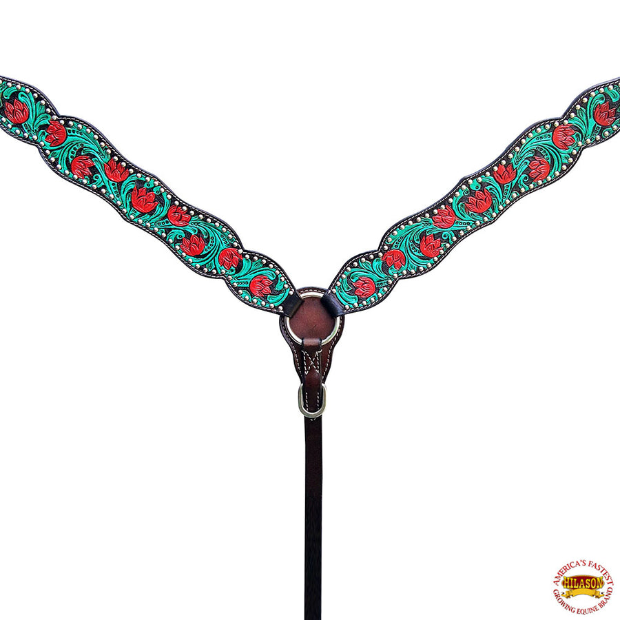 HILASON Western Horse Headstall & Breast Collar American Leather Hand Carving