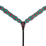 HILASON Western Horse Headstall Breast Collar Set American Leather Floral Dark Brown With Turquoise - Uhorse