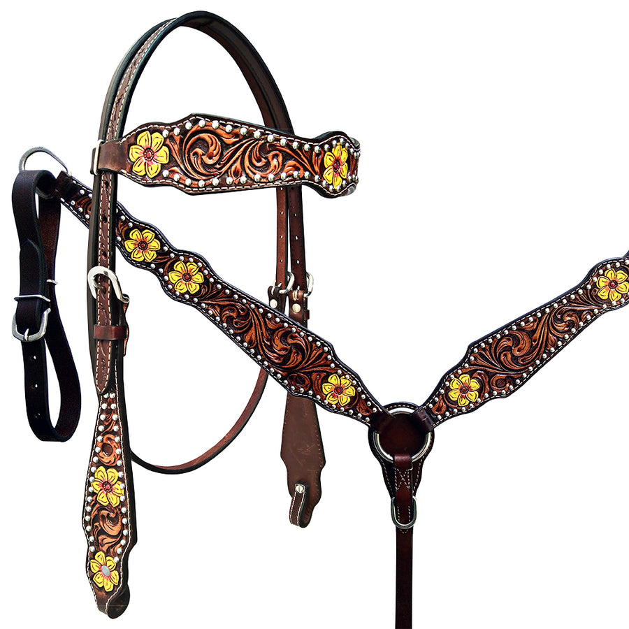 HILASON W. H. Headstall Breast Collar Set American Leather Floral – by Hilason – Cowboy and equestrian accessories