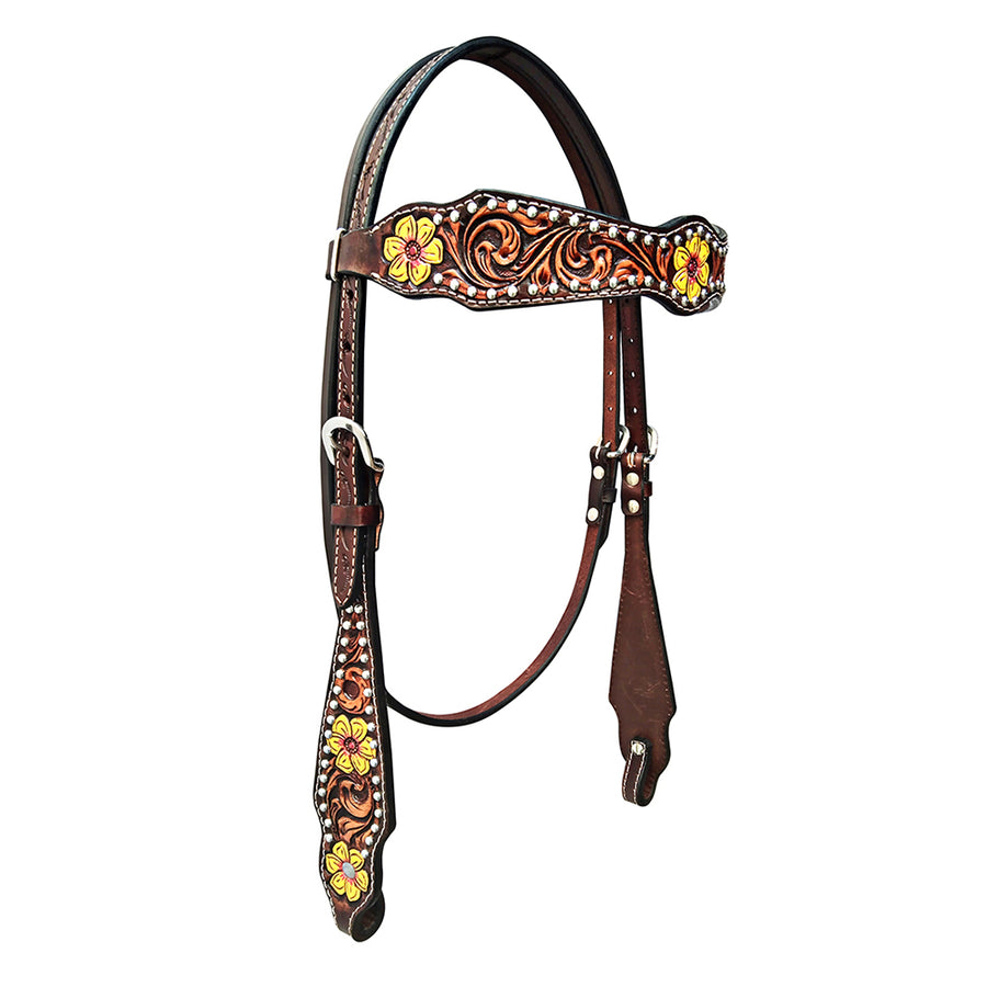 HILASON W. H. Headstall American Leather Floral by Hilason – Cowboy and equestrian accessories