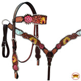 HILASON Western Horse Headstall Breast Collar Set American Leather Floral