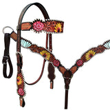 HILASON Western Horse Headstall Breast Collar Set American Leather Floral