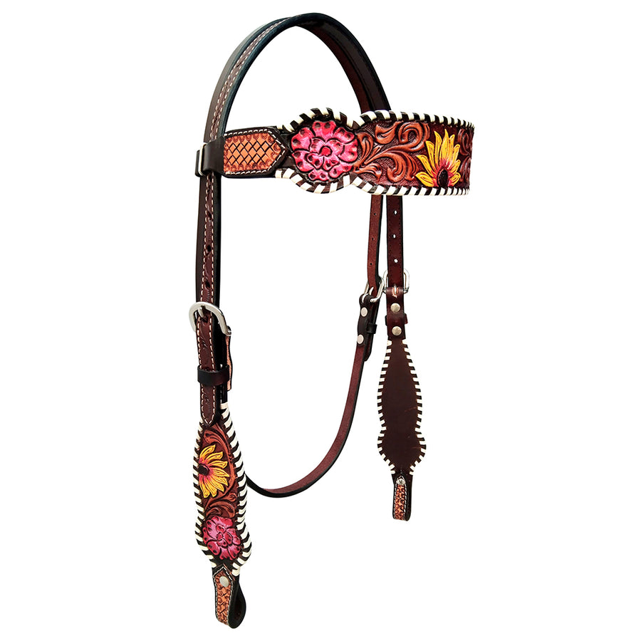 HILASON Western Horse Headstall Breast Collar Set American Leather Dark Brown with Sunflower | Tack for Horses