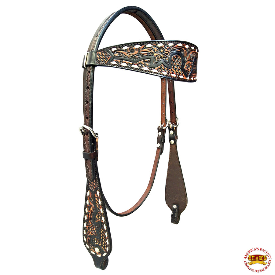 HILASON Western Horse Headstall Breast Collar Set American Leather Floral Dark Brown | Tack for Horses
