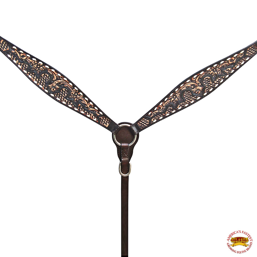 HILASON Western Horse Headstall Breast Collar Set American Leather Floral Dark Brown | Tack for Horses