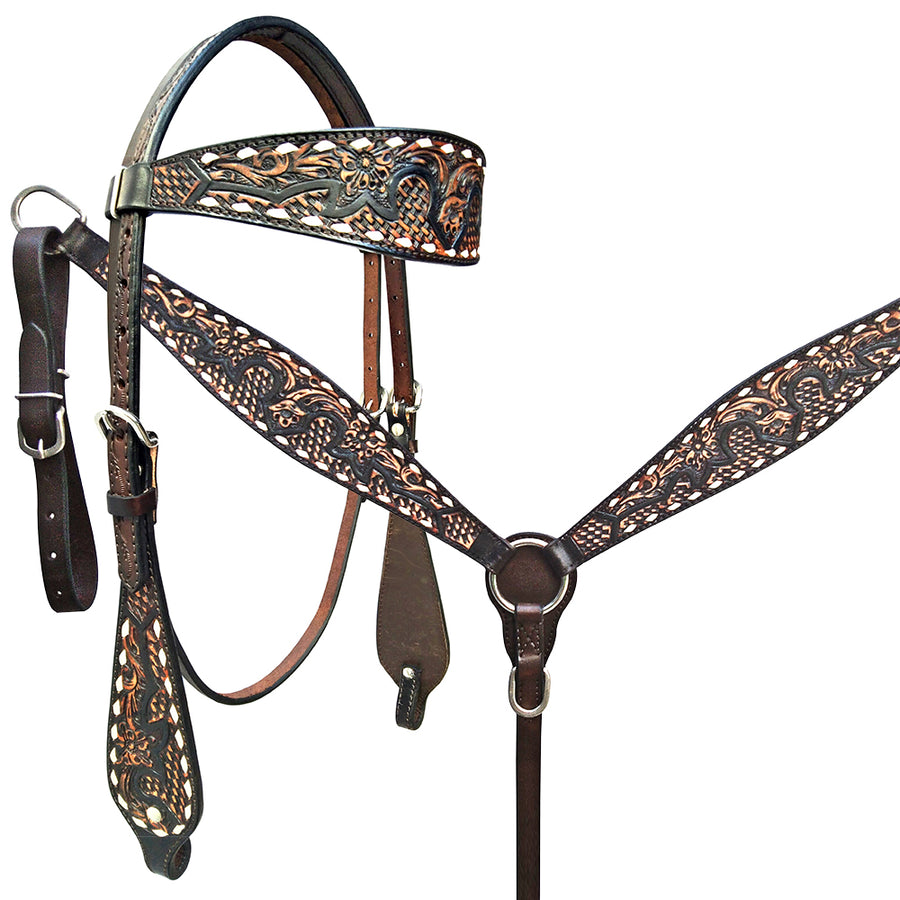 HILASON W. H. Headstall Breast Collar Set American Leather Floral – by Hilason – Cowboy and equestrian accessories