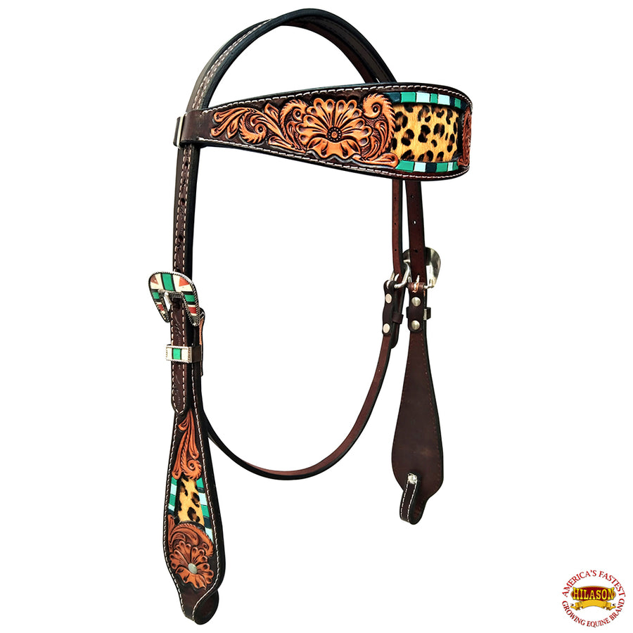 HILASON Western Horse Floral Headstall Breast Collar Set American Leather Brown