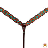HILASON Western Horse Floral Headstall Breast Collar Set American Leather Brown with Turquoise | Tack for Horses