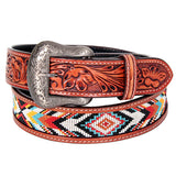 Bar H Equine Hand Carved Western Leather Belt Men Women Beaded