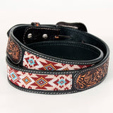 Bar H Equine Hand Carved Western Leather Belt Men Women Beaded