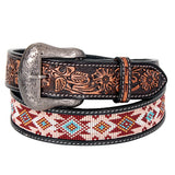 Bar H Equine Hand Carved Western Leather Belt Men Women Beaded