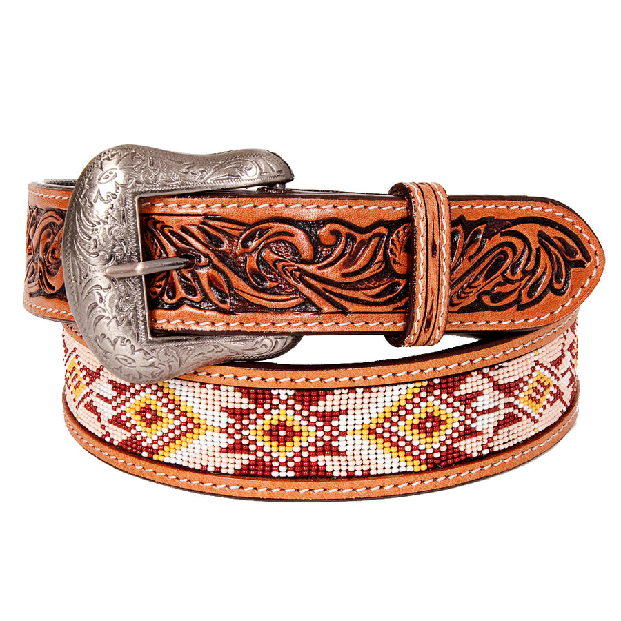 Bar H Equine Hand Carved Western Leather Belt Men Women Beaded - Uhorse
