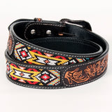 Bar H Equine Hand Carved Western Leather Belt Men Women Beaded