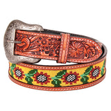 Bar H Equine Hand Carved W. Leather Belt Men Women Beaded Medium – by Hilason – Cowboy and equestrian accessories