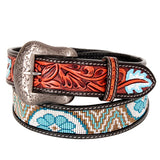 Bar H Equine Hand Carved W. Leather Belt Men Women Beaded Small – by Hilason – Cowboy and equestrian accessories
