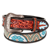 Bar H Equine Hand Carved Western Leather Belt Men Women Beaded Large - Uhorse