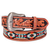 Bar H Equine Hand Carved W. Leather Belt Men Women Beaded Small – by Hilason – Cowboy and equestrian accessories