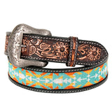 Bar H Equine Hand Carved Western Leather Belt Men Women Beaded