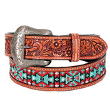 Bar H Equine Hand Carved Western Leather Belt Men Women Beaded