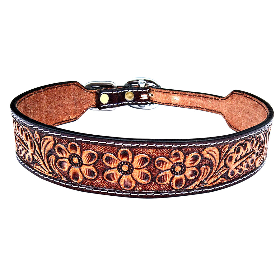 BAR H EQUINE Western Genuine Leather Dog Collar Hand Tooled Brown - Uhorse