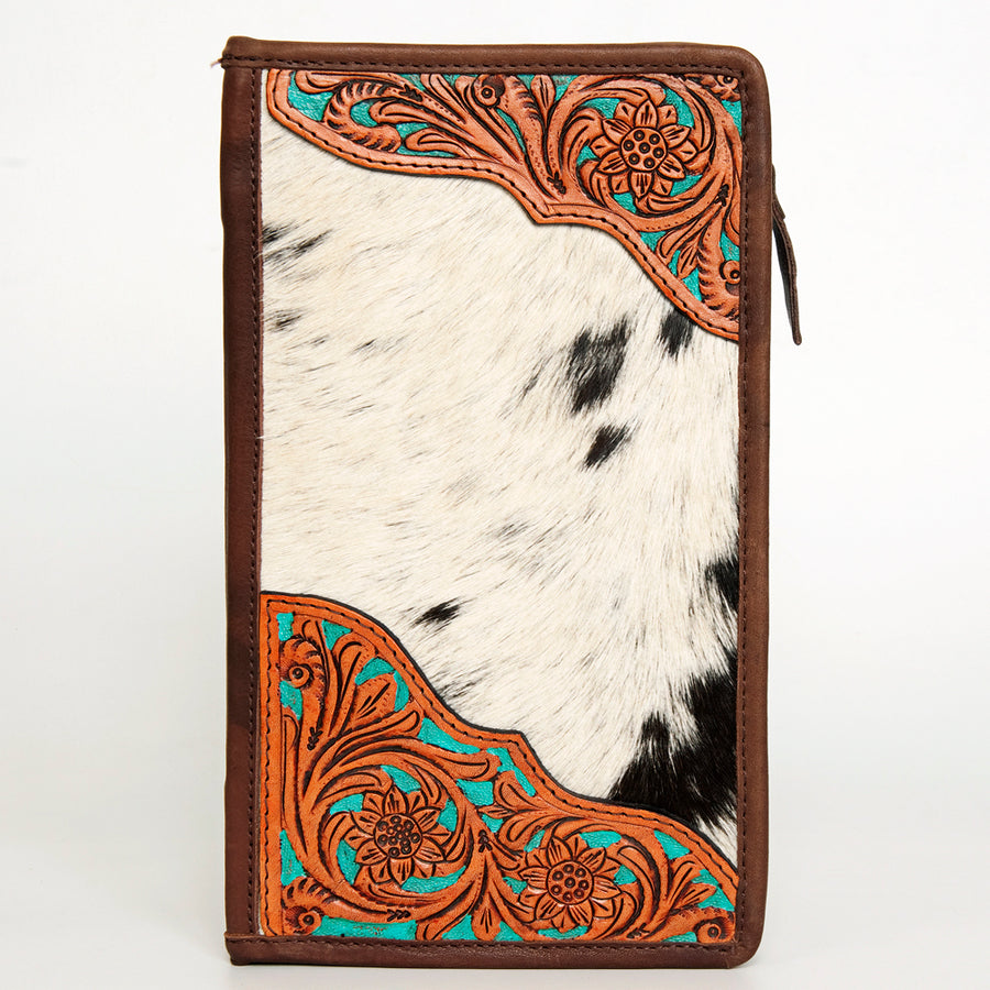 American Darling Women's Hair-On Cowhide Jewelry Case Hand Tooled Floral Carved Eco-Friendly Vegetable-Tanned Genuine Leather