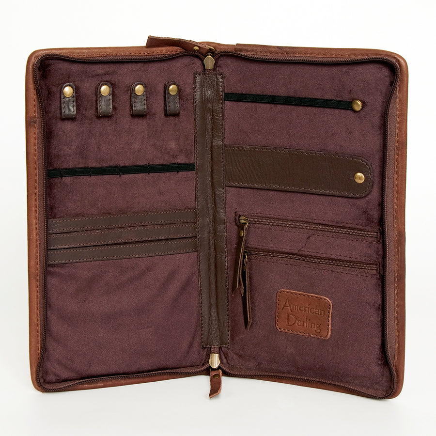 American Darling Women's Hair-On Cowhide Jewelry Case Hand Tooled Floral Carved Eco-Friendly Vegetable-Tanned Genuine Leather