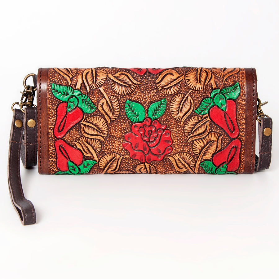 American Darling Women's Small Cross body Bag Hand Tooled Floral Carved Eco-Friendly Genuine Leather YKK Zipper