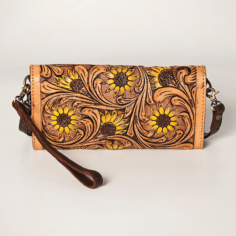 American Darling Women's Small Cross body Bag Hand Tooled Floral Carved Eco-Friendly Genuine Leather YKK Zipper