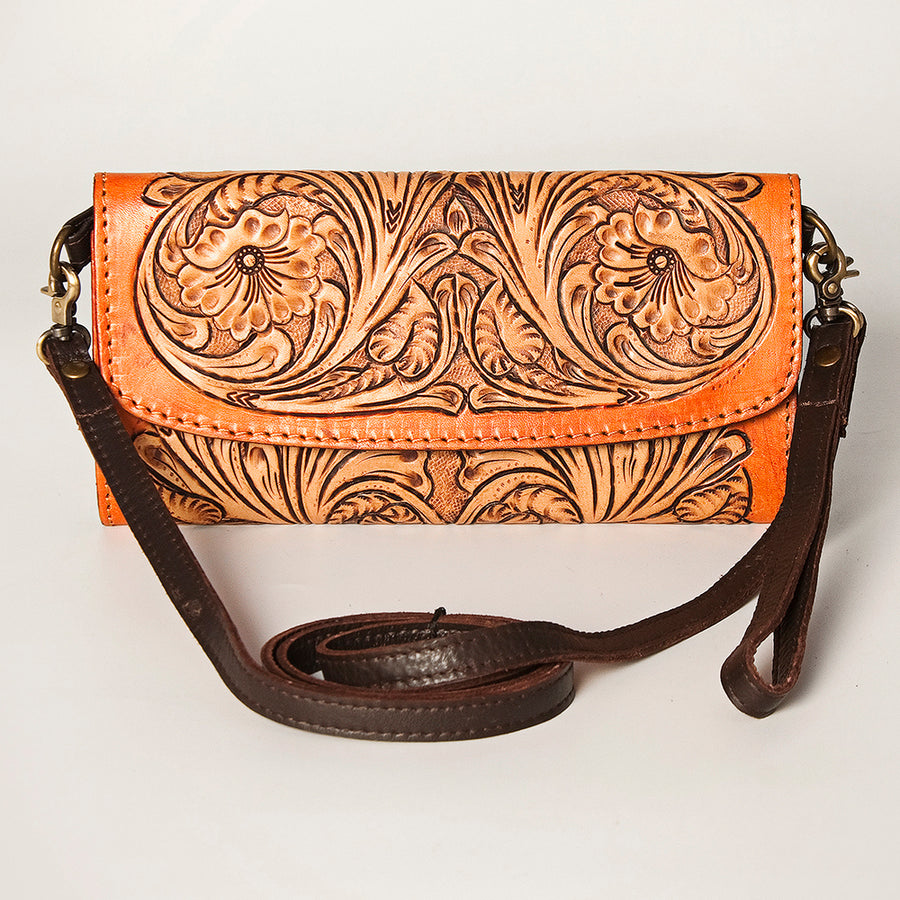 American Darling Women's Small Cross body Bag Hand Tooled Floral Carved Eco-Friendly Genuine Leather YKK Zipper