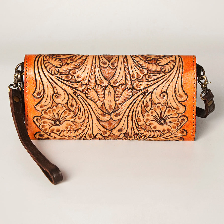 American Darling Women's Small Cross body Bag Hand Tooled Floral Carved Eco-Friendly Genuine Leather YKK Zipper