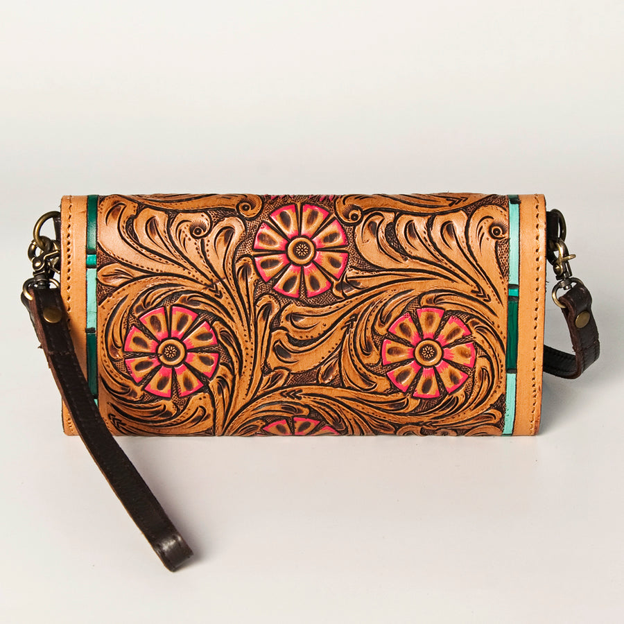 American Darling Women's Small Cross body Bag Hand Tooled Floral Carved Eco-Friendly Genuine Leather YKK Zipper