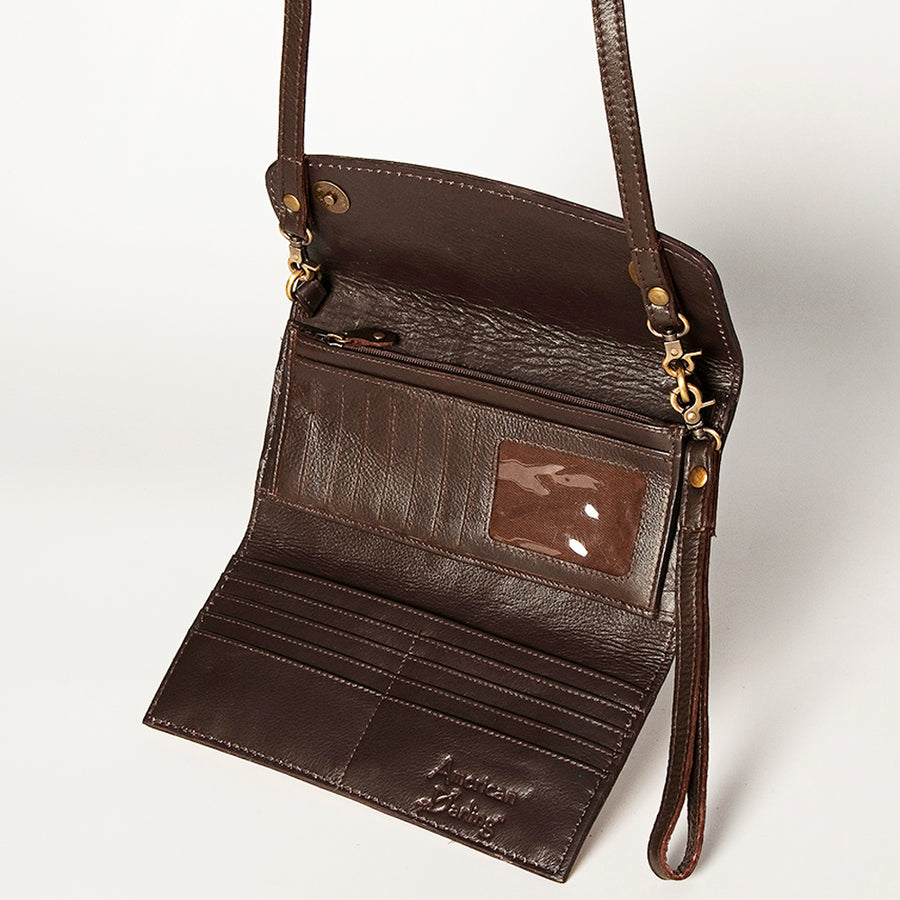 American Darling Women's Small Cross body Bag Hand Tooled Floral Carved Eco-Friendly Genuine Leather YKK Zipper