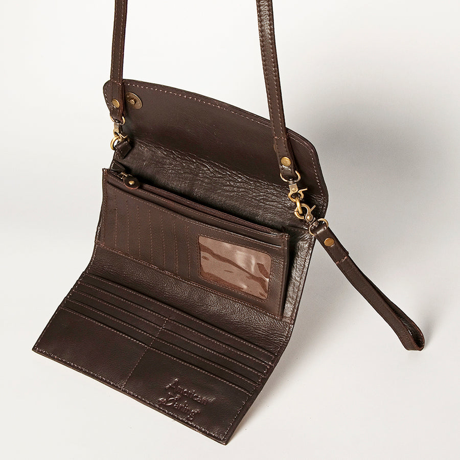 American Darling Women's Small Cross body Bag Hand Tooled Floral Carved Eco-Friendly Genuine Leather YKK Zipper