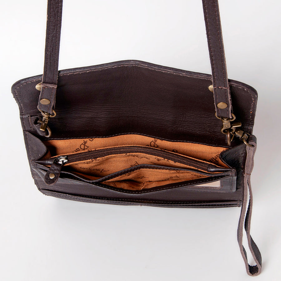 American Darling Women's Small Cross body Bag Hand Tooled Floral Carved Eco-Friendly Genuine Leather YKK Zipper