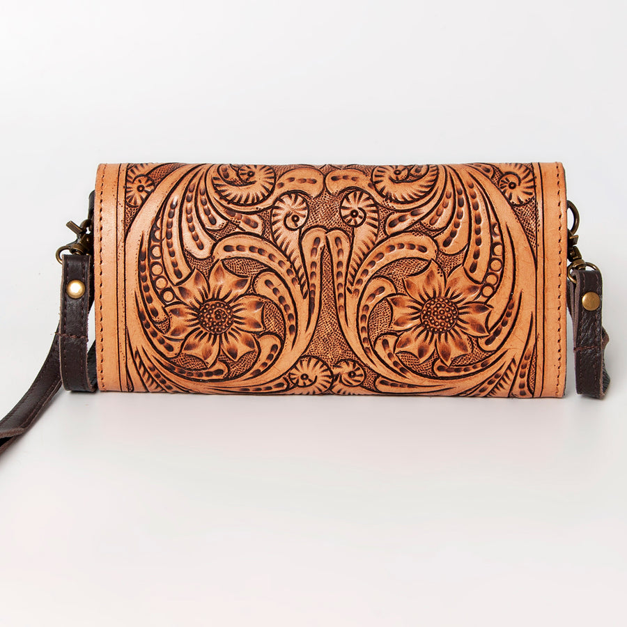 American Darling Women's Small Cross body Bag Hand Tooled Floral Carved Eco-Friendly Genuine Leather YKK Zipper