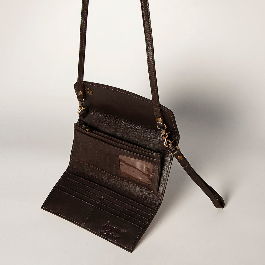 American Darling Women's Small Cross body Bag Hand Tooled Floral Carved Eco-Friendly Genuine Leather YKK Zipper